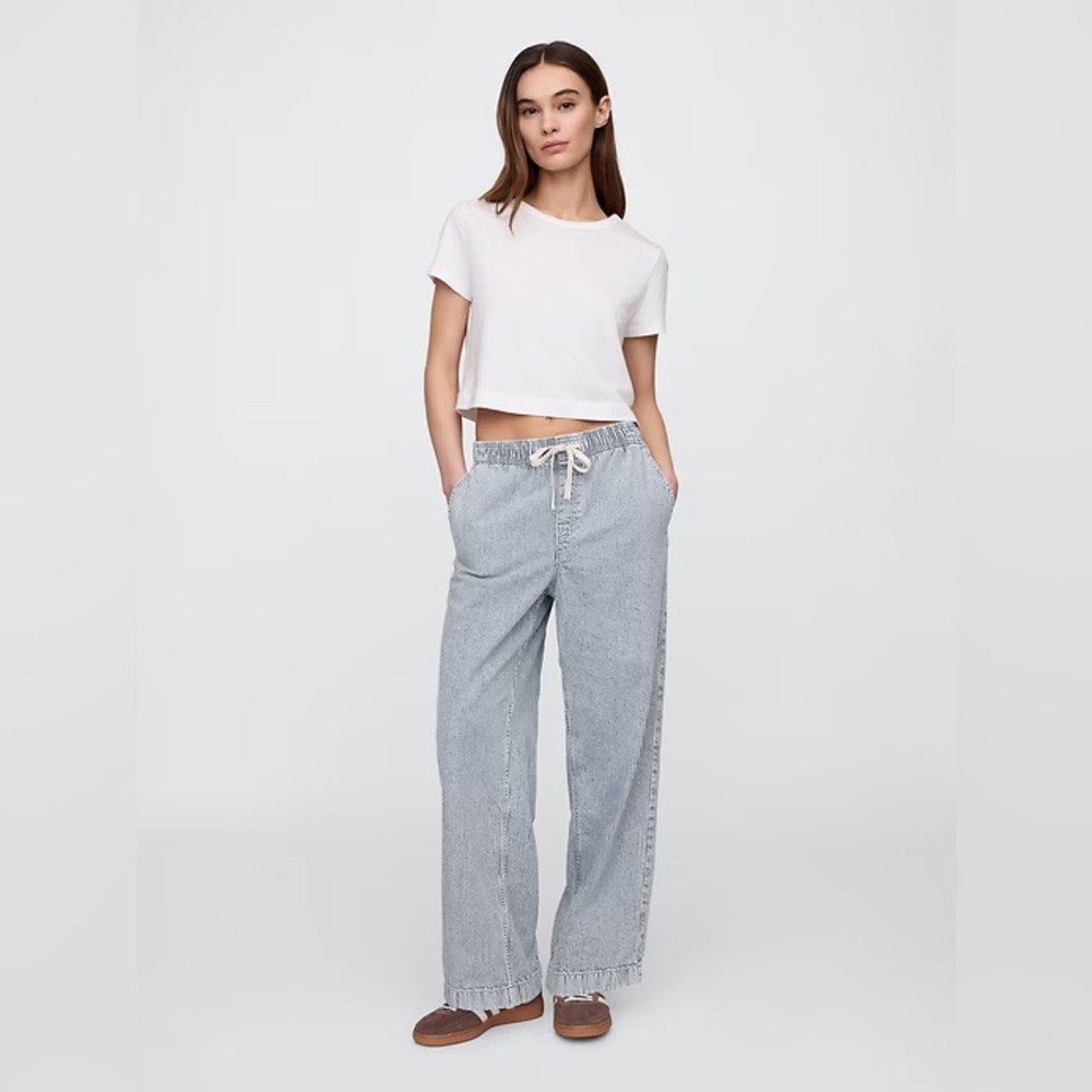 Gap Factory High Rise Pull-On Stripe Wide-Leg Jeans